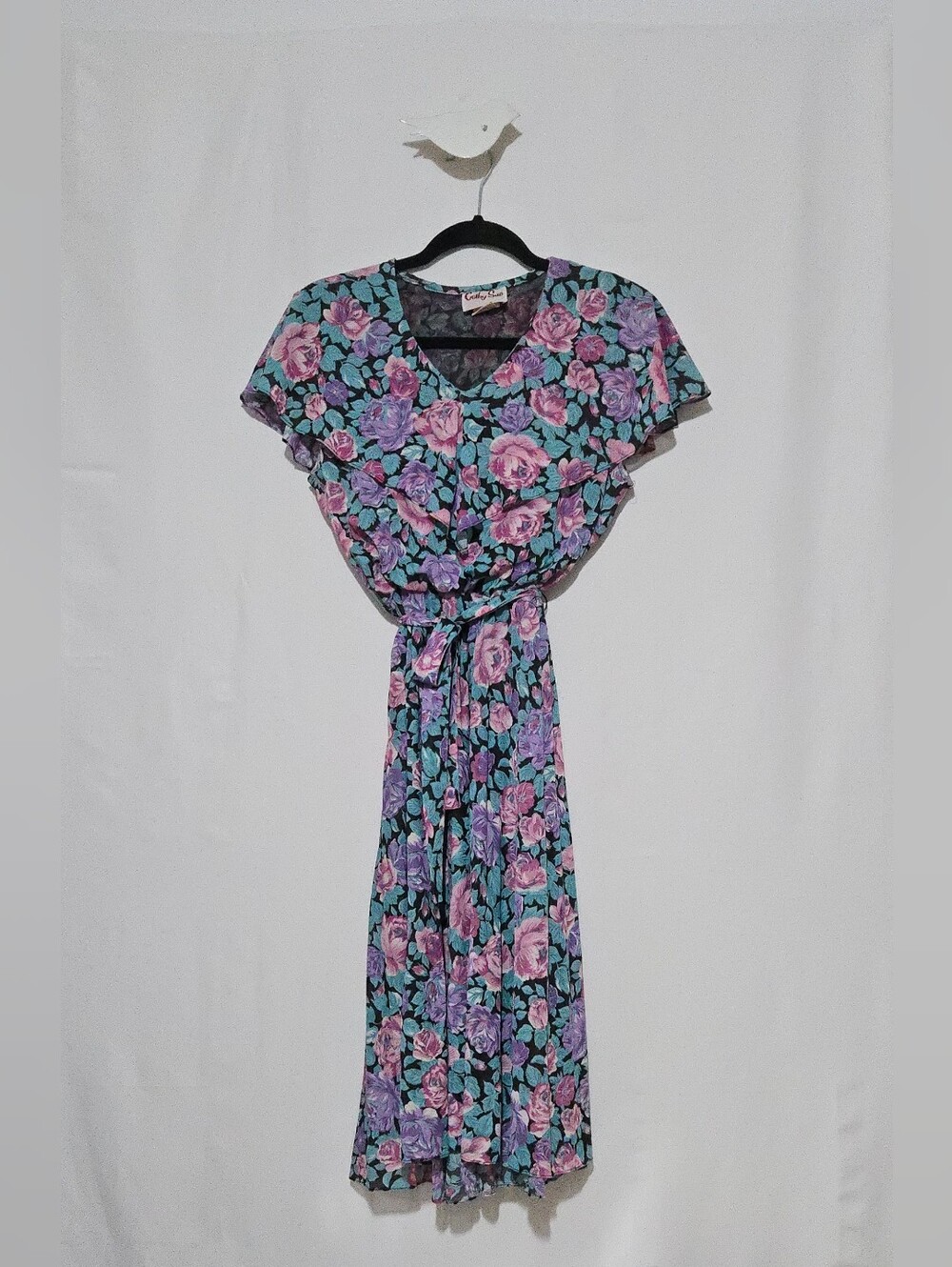 Vintage Cathy Sue Midi Dress - Watercolor Floral - Romantic Cottagecore- Size 12
